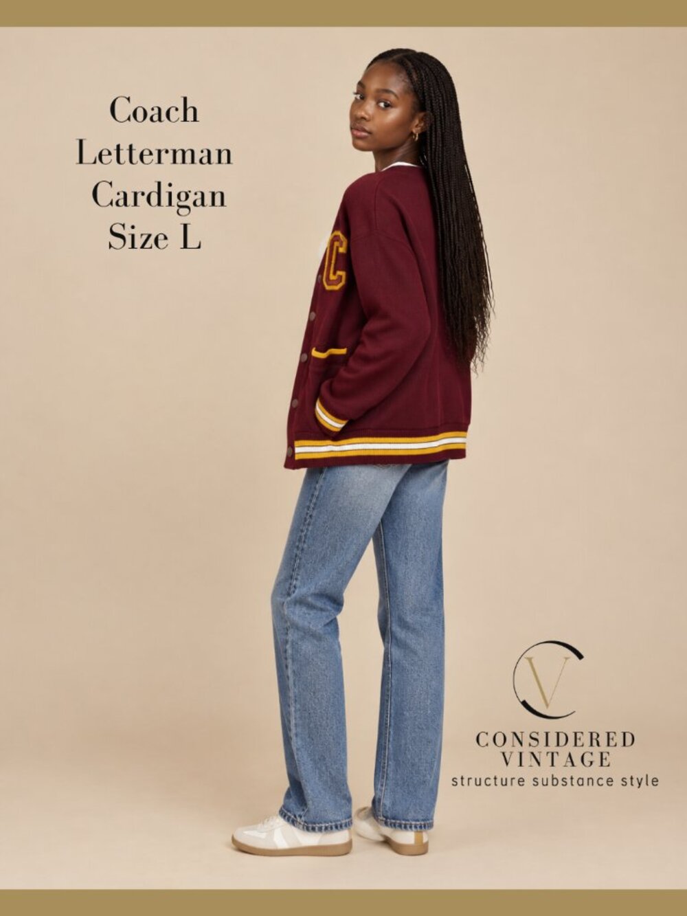 Never worn- Coach Varsity Letterman Cardigan Sweater Burgundy Size L - DEADSTOCK